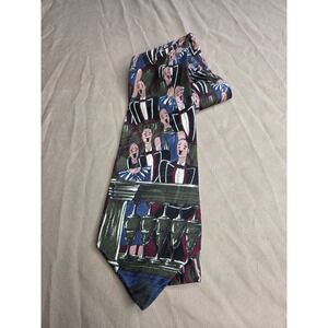 Vintage Villa Bugatti Silk Singers Figural Conversation Print Neck Tie